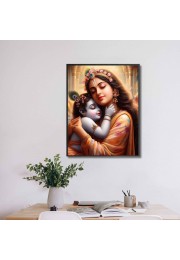 Divine Krishna hug Yashoda Mata Wood-Laminated Photo Frame